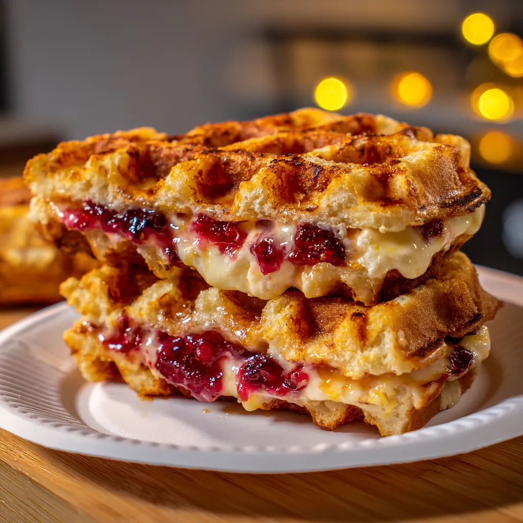 Ultimate Sweet Waffle Grilled Cheese Sandwich with Maple Butter and Brie - main view