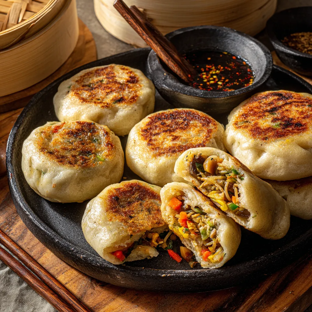 Perfect Vegan Pan-Fried Buns with Crispy Bottoms and Fluffy Steamed Tops - secondary view