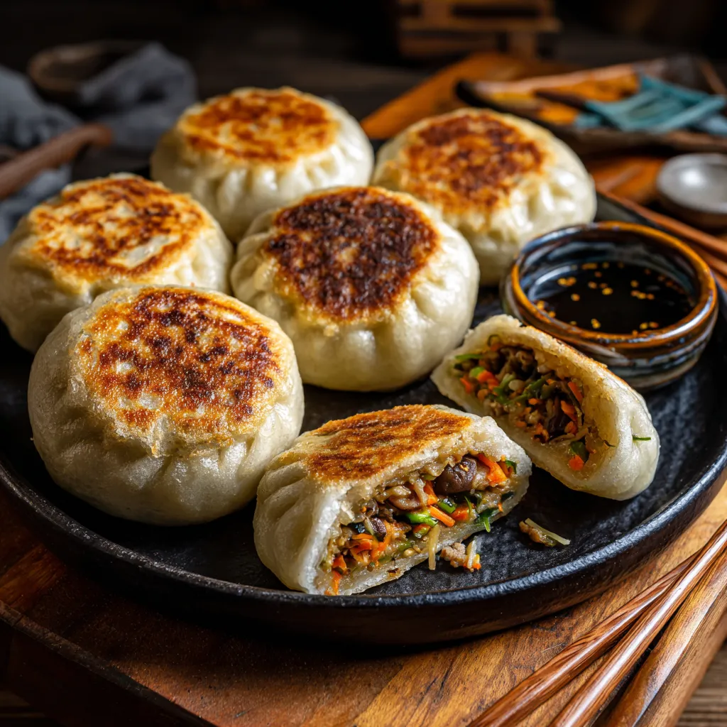 Perfect Vegan Pan-Fried Buns with Crispy Bottoms and Fluffy Steamed Tops - tertiary view