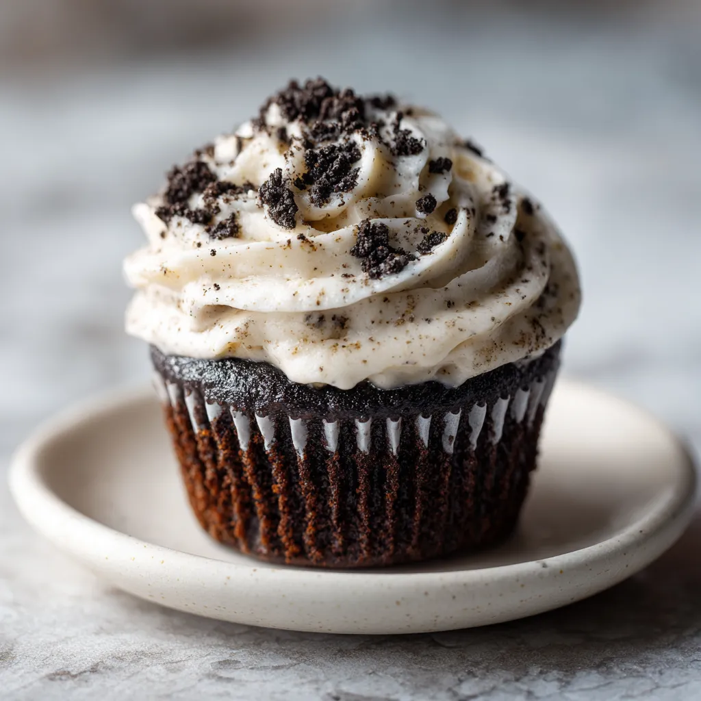 Ultimate Cookies and Cream Cupcakes with Oreo Buttercream Frosting and Cookie Crumbles - tertiary view