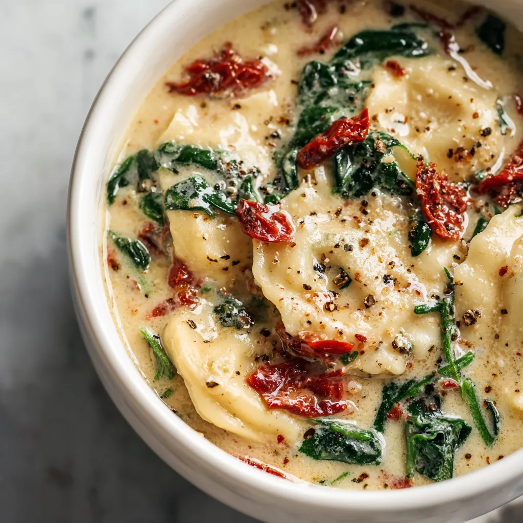 Creamy Tuscan Ravioli Soup with Sun-Dried Tomatoes, Spinach, and Italian Herbs - tertiary view