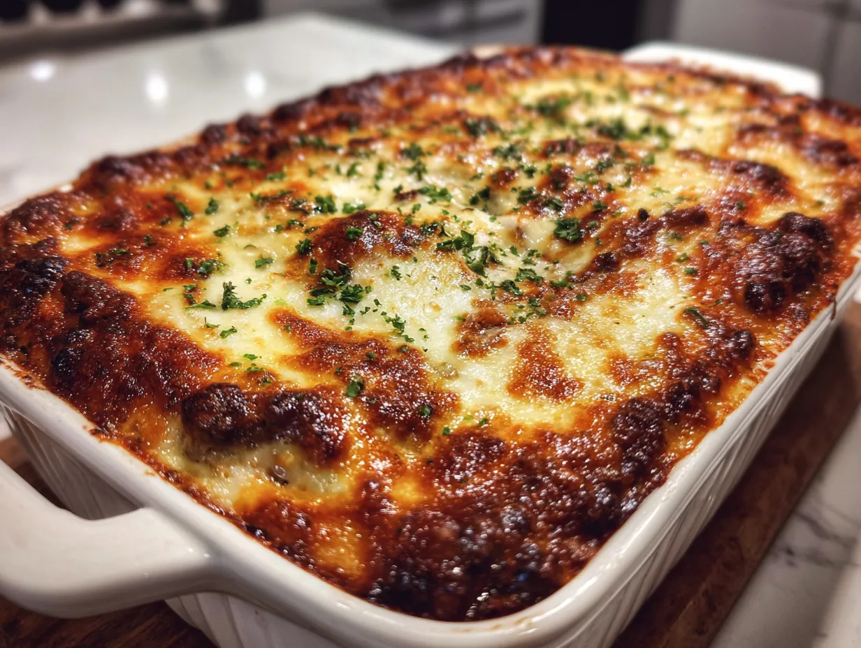 Mediterranean Baked Eggplant and Seasoned Ground Beef Casserole with Fresh Herbs - secondary view