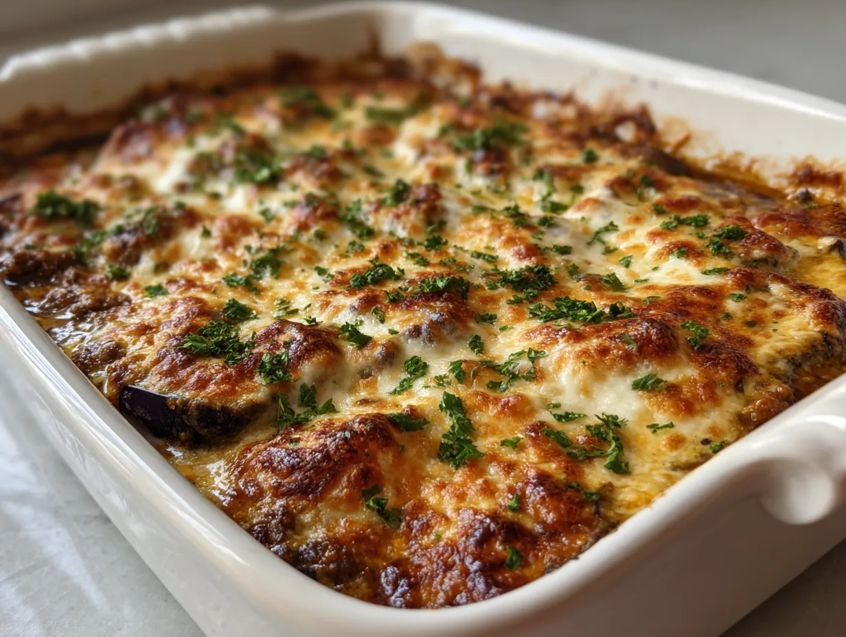Mediterranean Baked Eggplant and Seasoned Ground Beef Casserole with Fresh Herbs - tertiary view