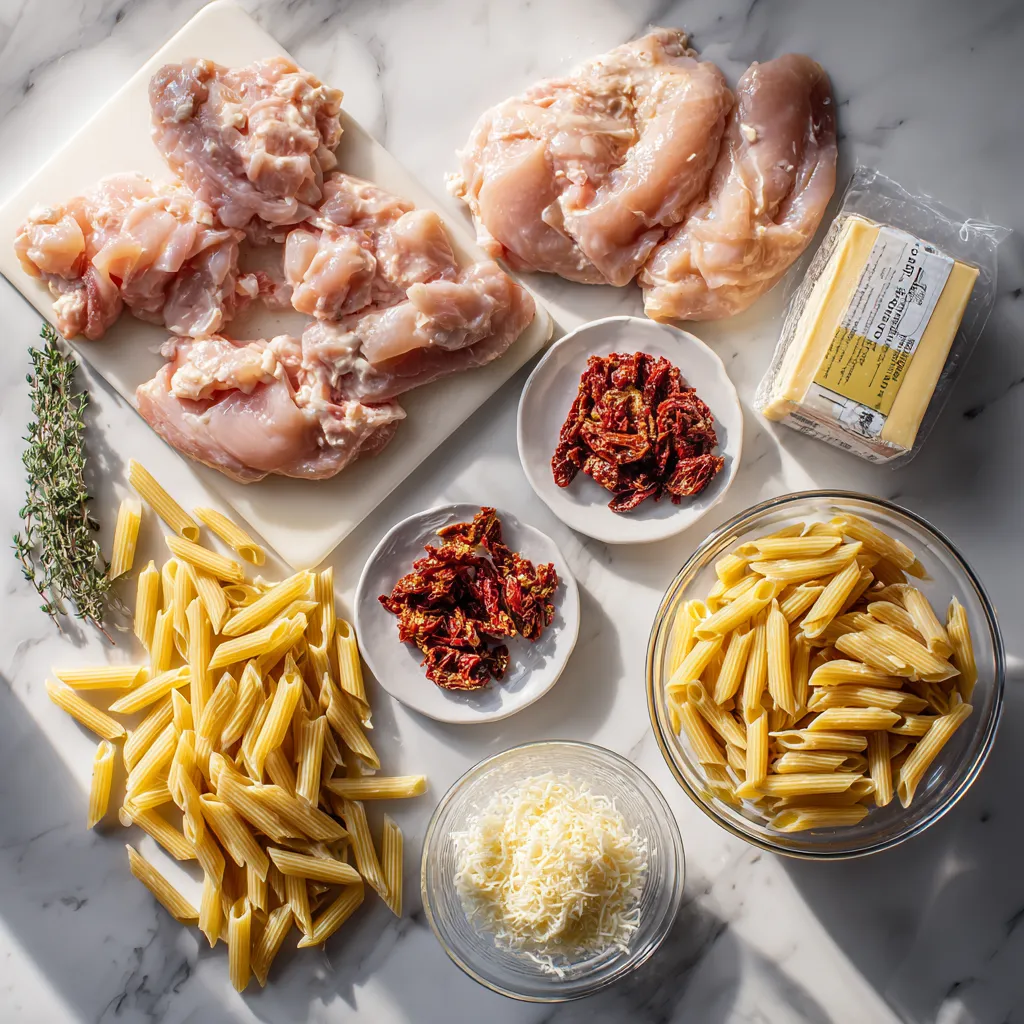 Creamy Sun-Dried Tomato Chicken Pasta with Garlic Parmesan Sauce and Fresh Italian Herbs