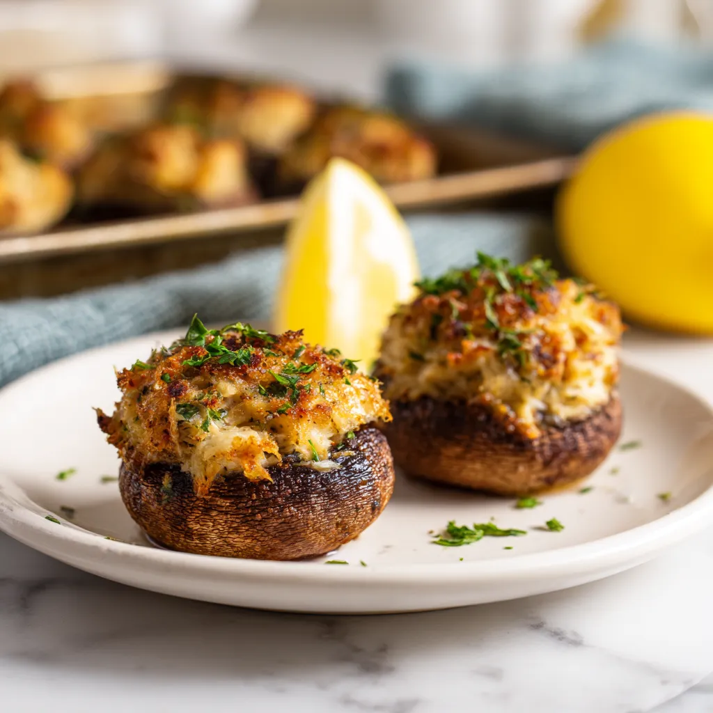 Ultimate Crab Stuffed Mushrooms with Cream Cheese and Parmesan Herb Topping - tertiary view