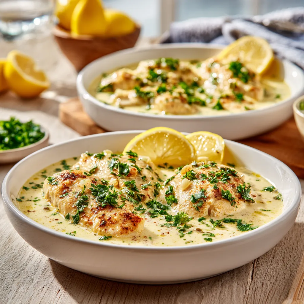 Luxurious Creamy Chicken Piccata Bowls with Lemon Caper Sauce and Herbed Pasta - tertiary view