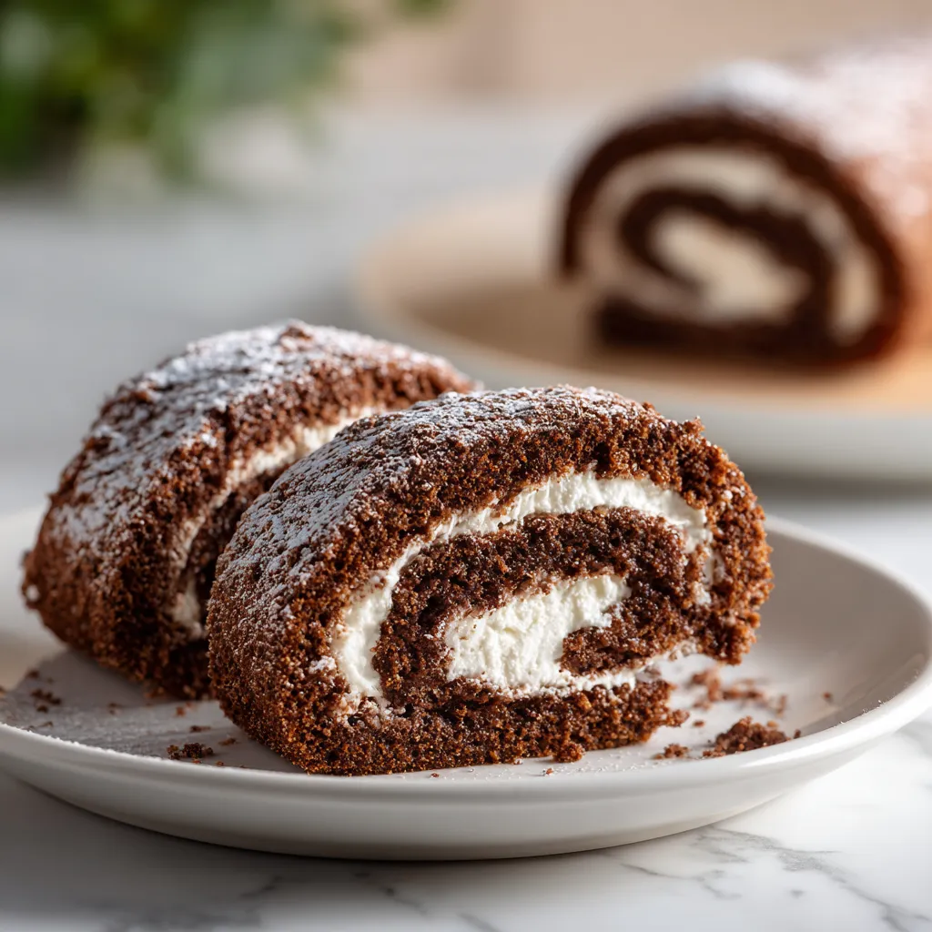 Classic Chocolate Cake Roll with Whipped Cream Filling and Cocoa Dusting - tertiary view