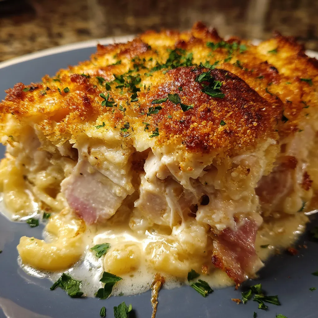 Ultimate Chicken Cordon Bleu Casserole with Swiss Cheese and Honey Dijon Sauce
