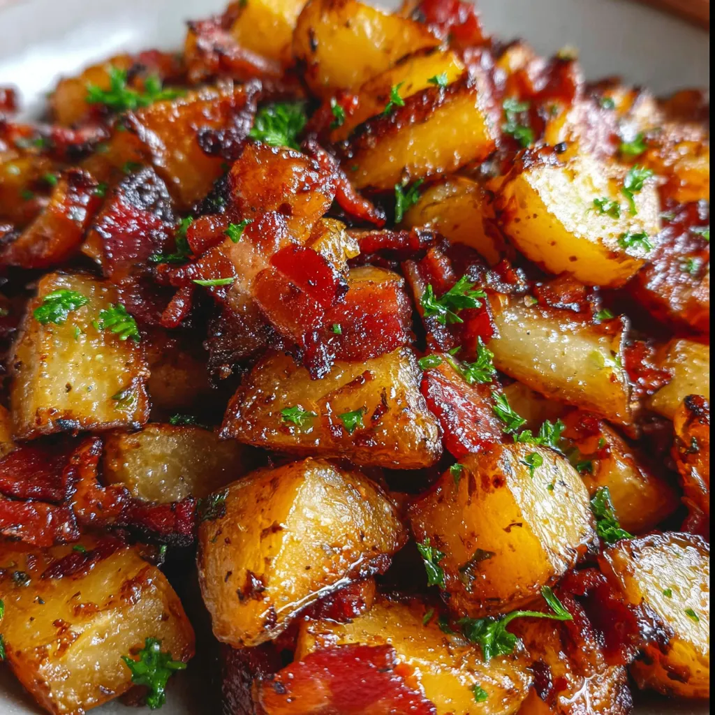 Crispy Honey Bacon Roasted Potatoes with Caramelized Glaze and Fresh Herbs