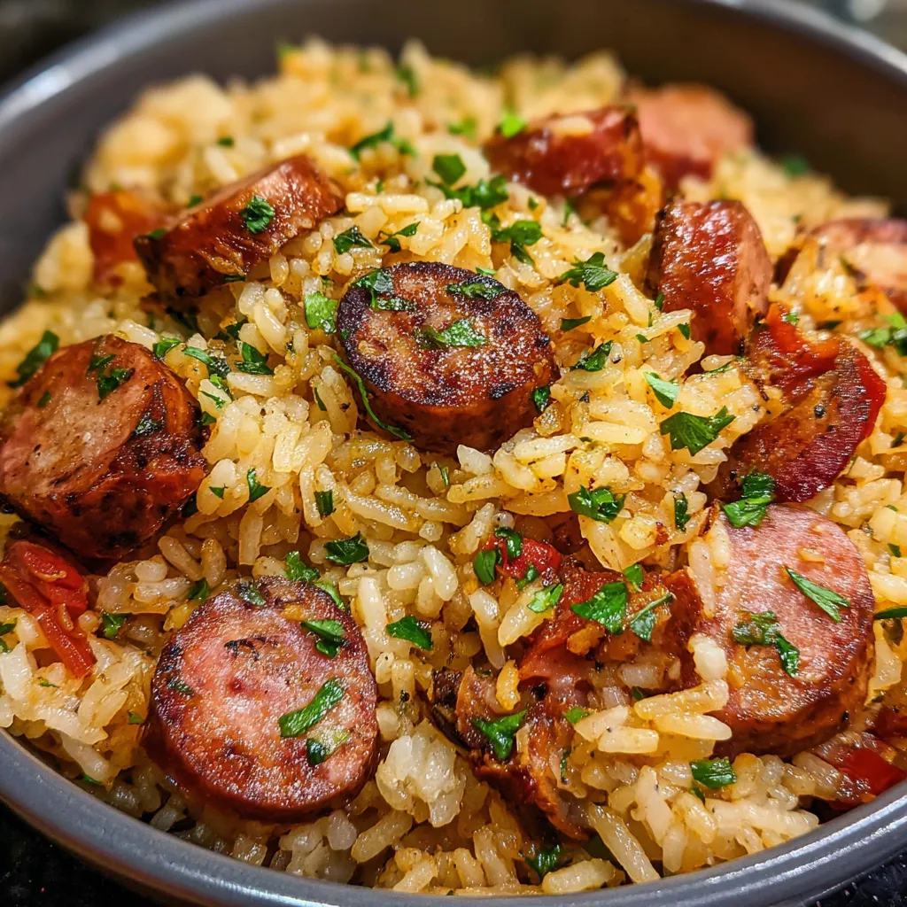 One-Pot Smoked Sausage and Rice Dinner with Bell Peppers and Onions