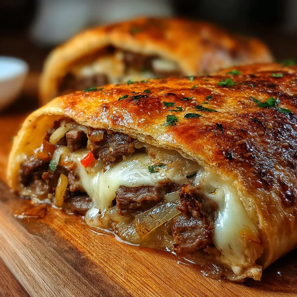 Mozzarella Cheesesteak Stromboli - Ultimate Cheesy Meaty Rolled Pizza Paradise Experience - tertiary view
