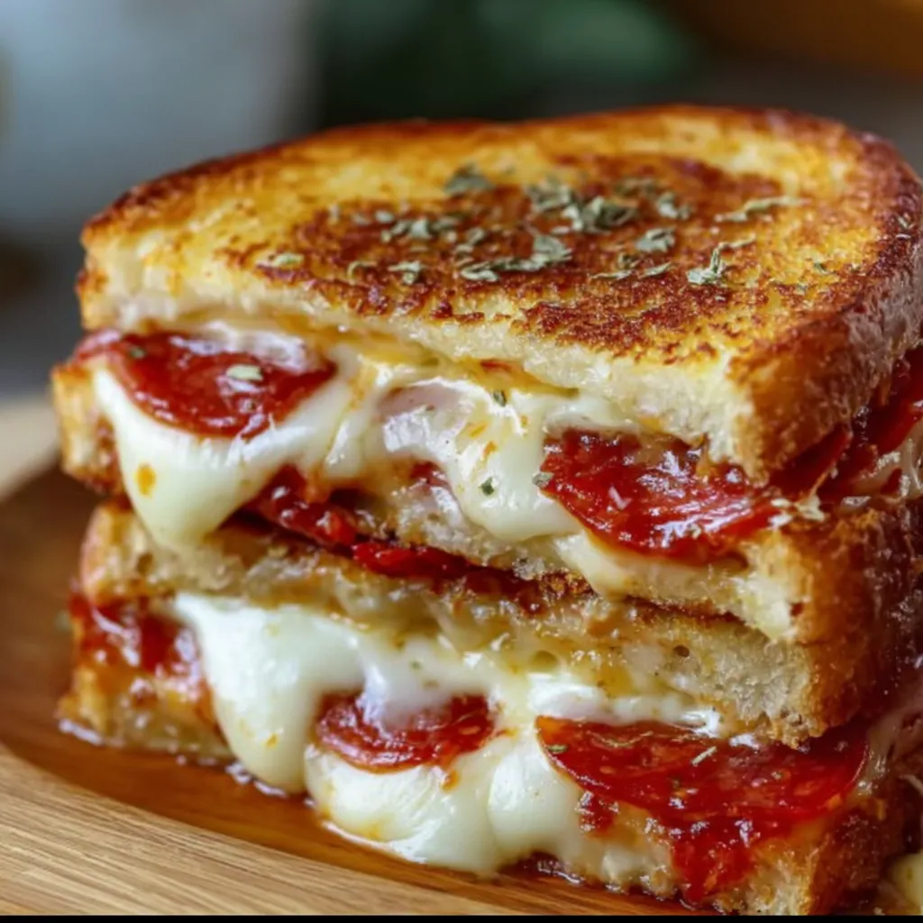 Ultimate Pizza Grilled Cheese with Melted Mozzarella and Pepperoni - tertiary view