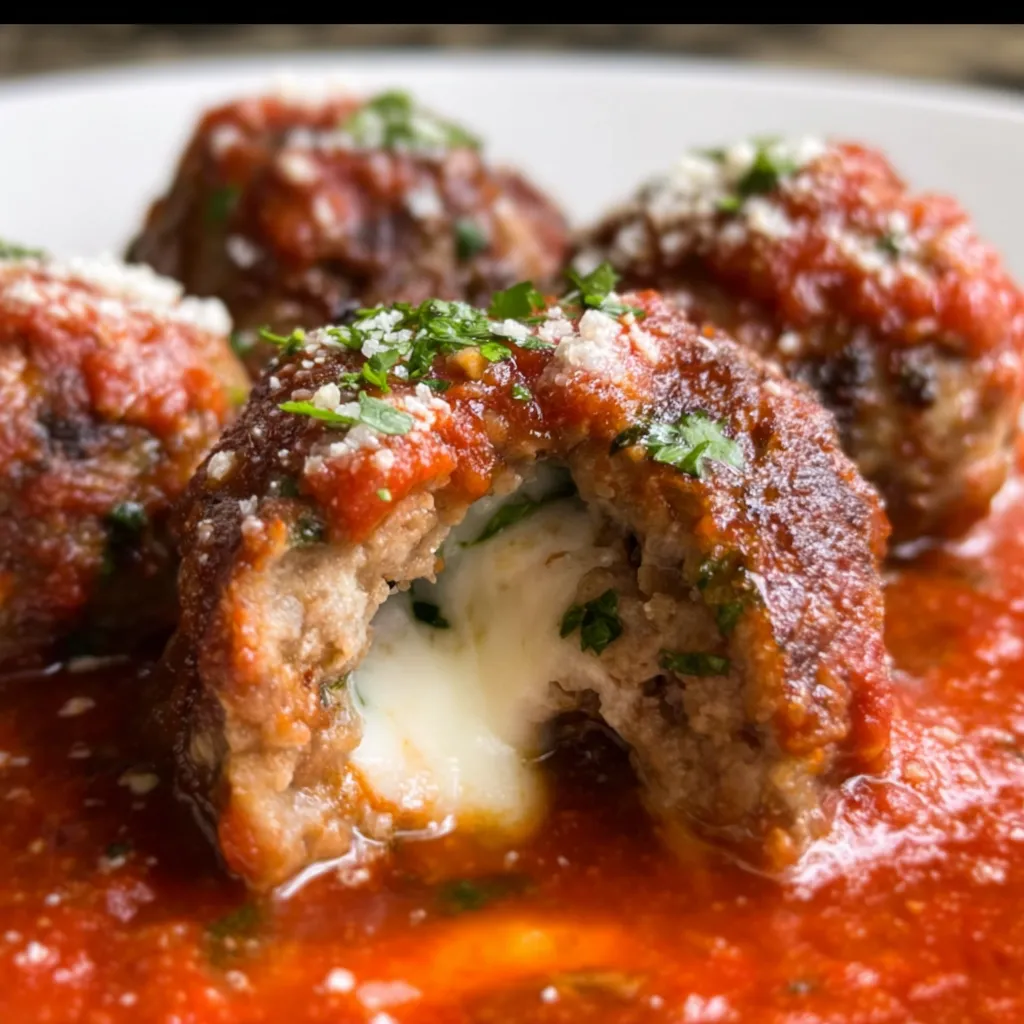 Mozzarella Stuffed Meatballs with Melted Cheese Center and Italian Herb Coating - secondary view