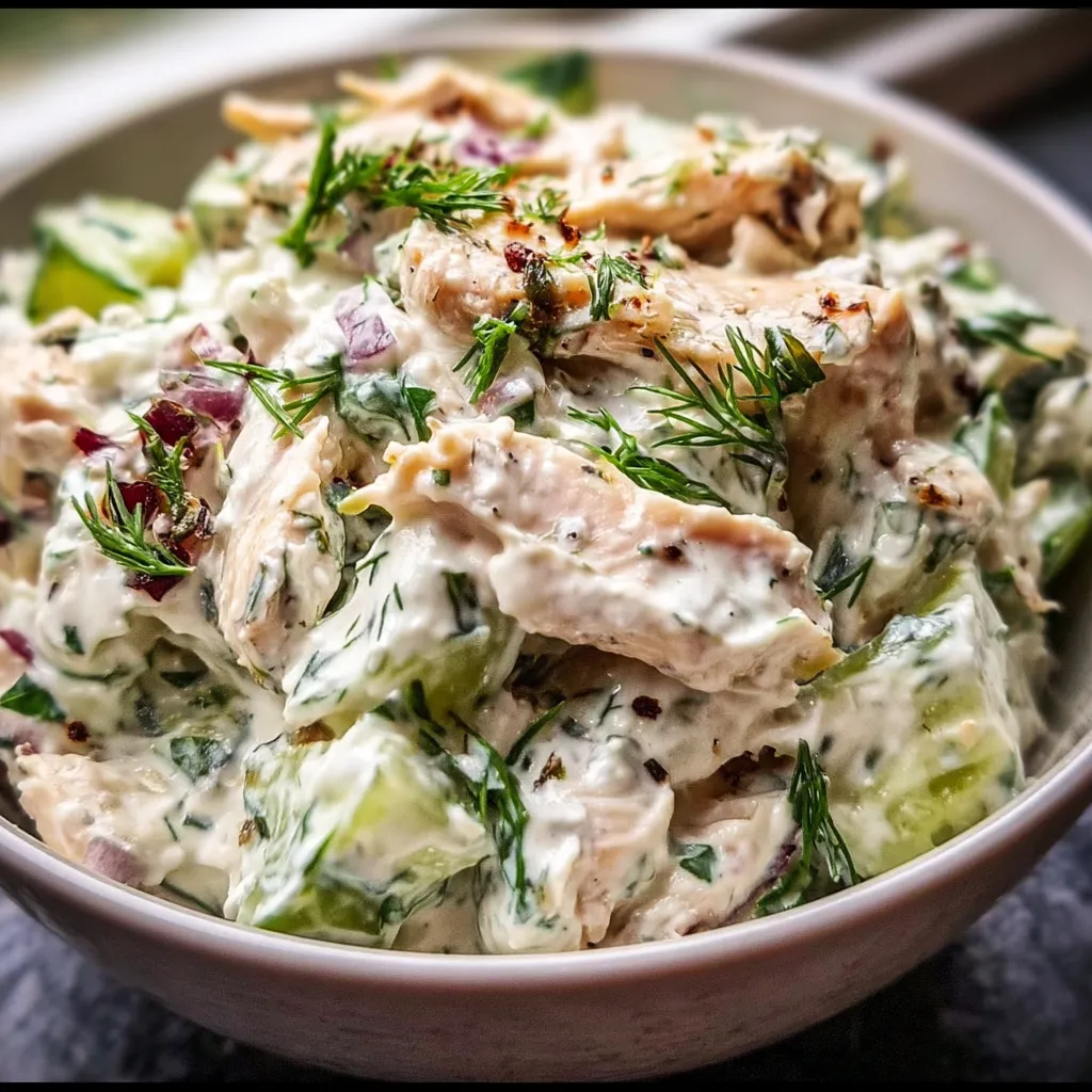 Mediterranean Tzatziki Chicken Salad with Fresh Herbs and Crisp Vegetables