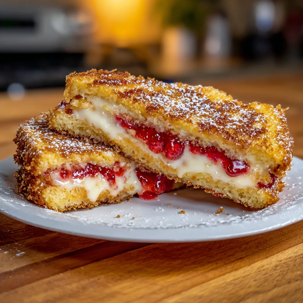 Decadent Fried Strawberry Cheesecake Sandwich with Crispy Golden Coating and Fresh Berries