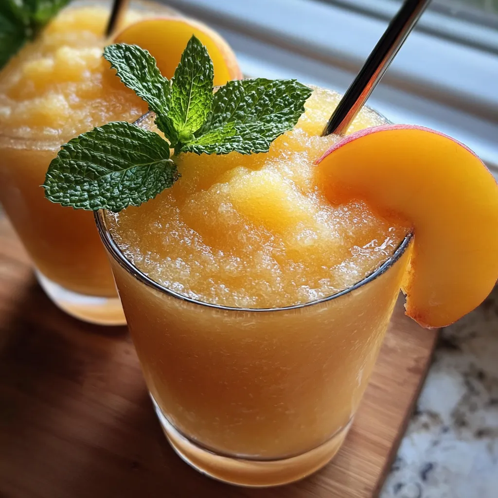 Ultimate Frozen Peach Lemonade Slushie with Fresh Mint and Natural Fruit Sweetness