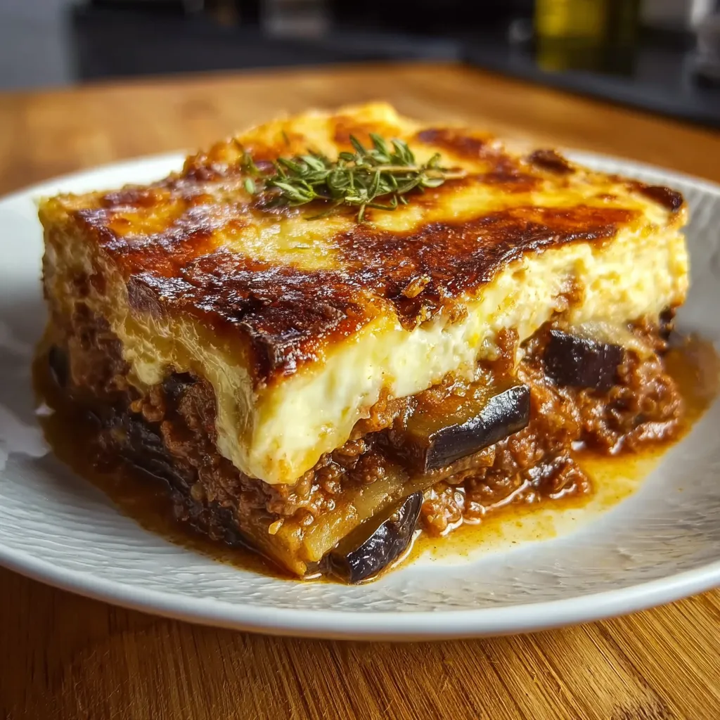 Traditional Greek Moussaka with Layers of Eggplant and Rich Béchamel Sauce - main view