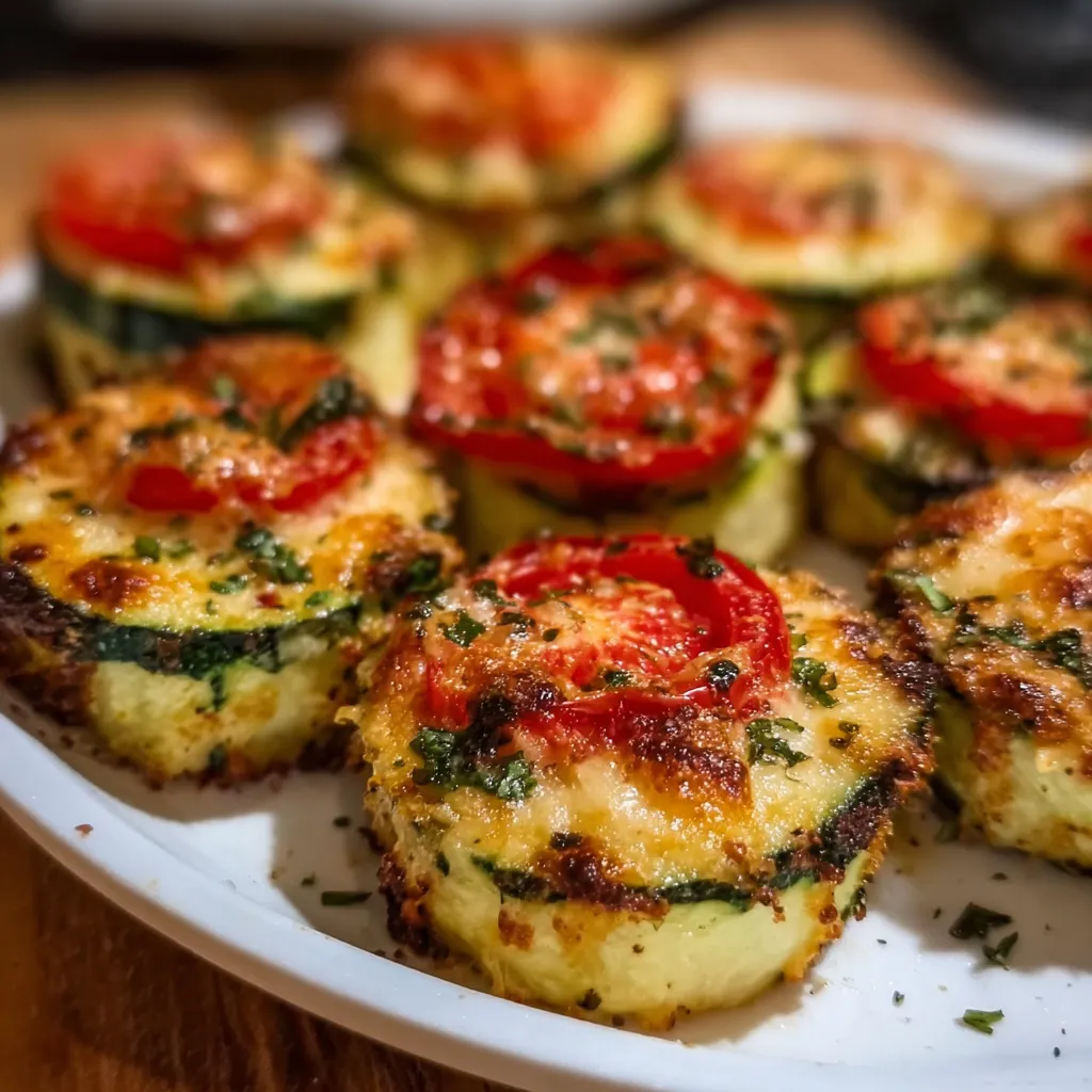Crispy Cheesy Zucchini and Tomato Bites with Herbs and Parmesan Crust - secondary view