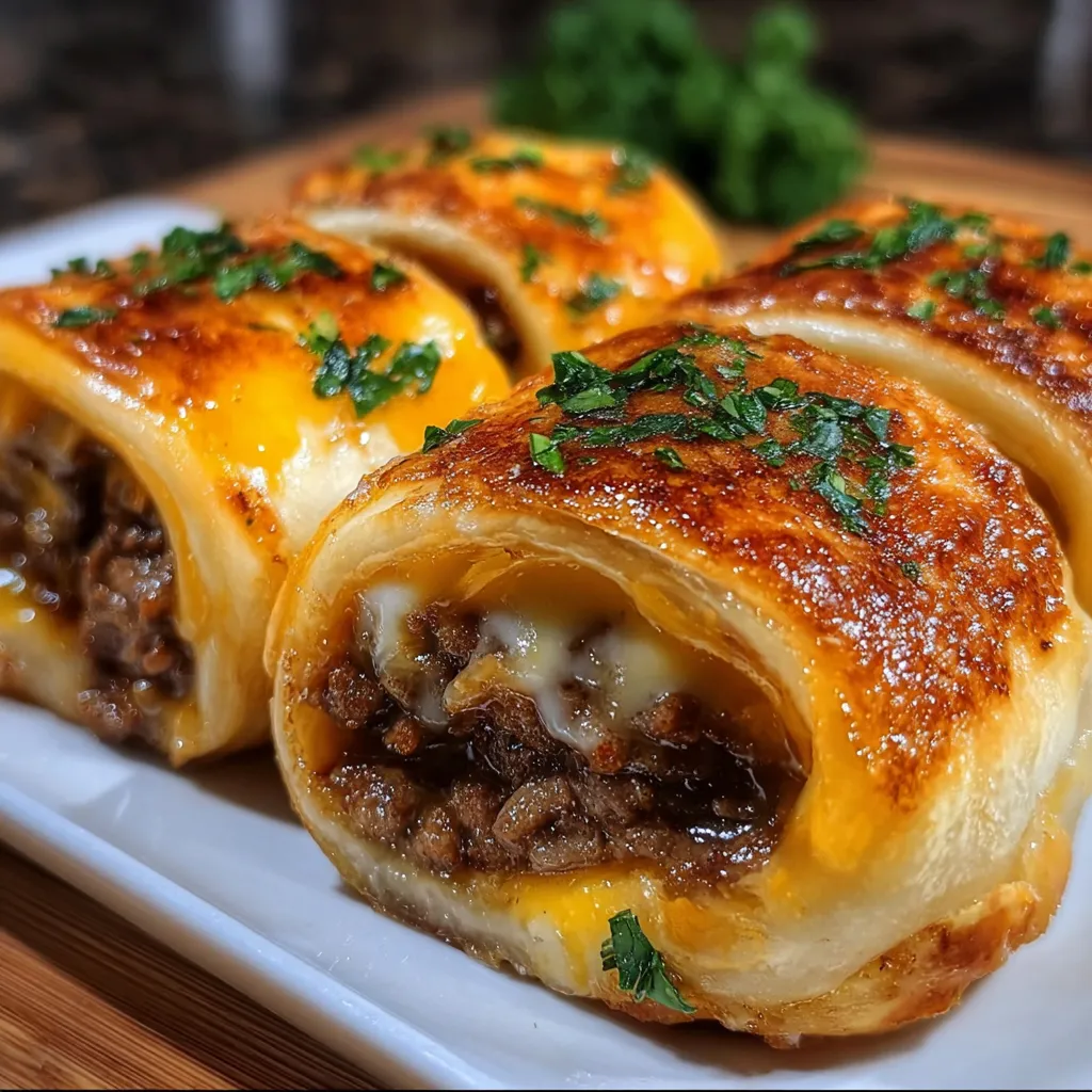 Ultimate Garlic Butter Beef Cheeseburger Rollups with Golden Crispy Coating - main view
