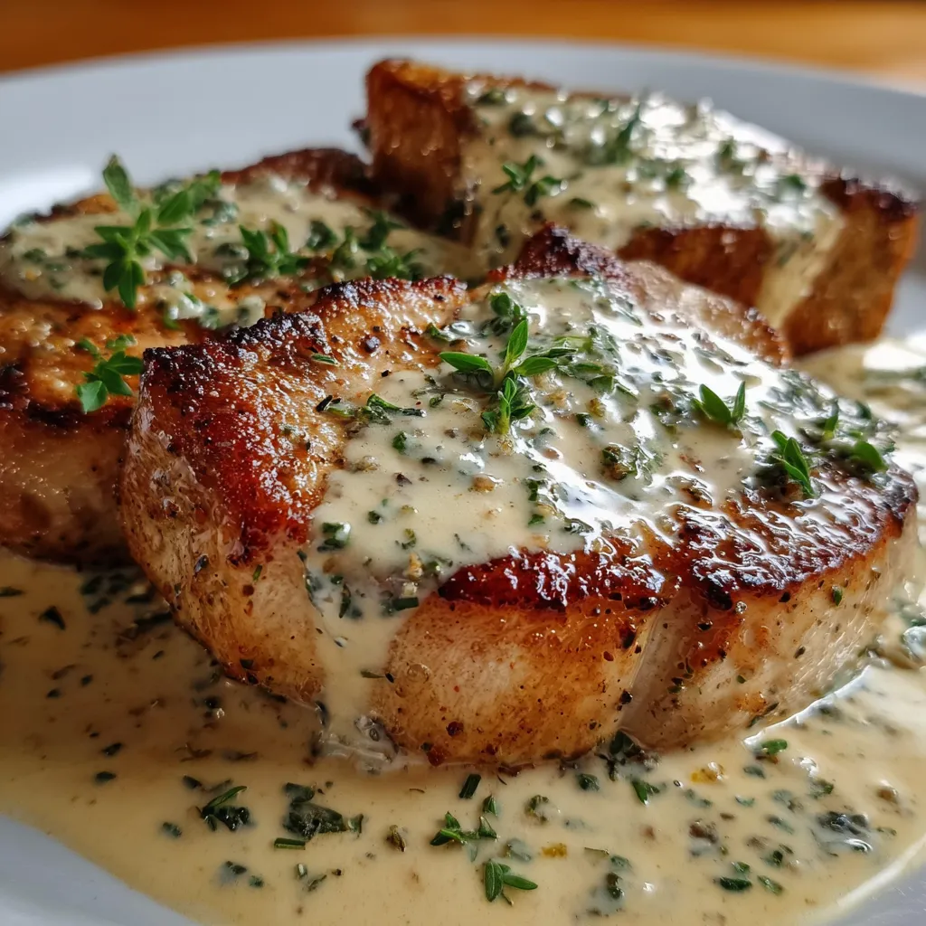 Pan-Seared Pork Chops with Creamy Herb Sauce and Garlic Butter