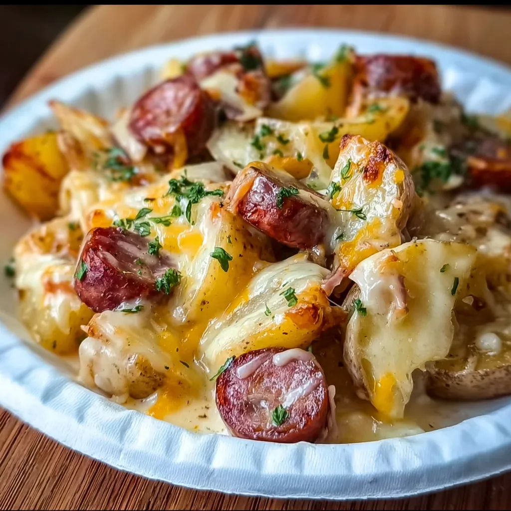Ultimate Cheesy Ranch Potatoes and Smoked Sausage Casserole with Crispy Topping