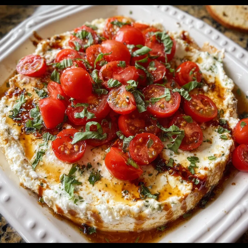 Homemade Caprese Dip with Fresh Mozzarella, Basil, and Balsamic Glaze - tertiary view