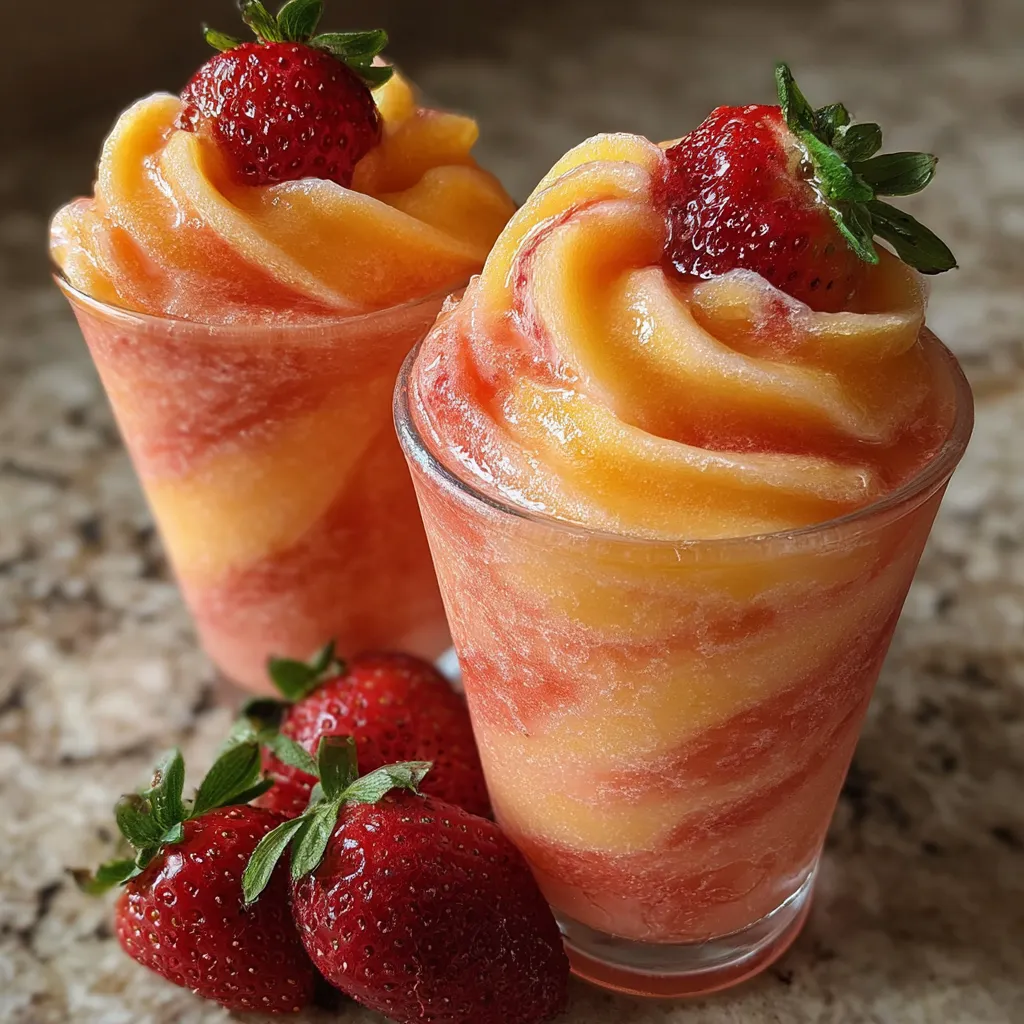 Fresh Mango Strawberry Swirled Slushies with Natural Fruit and Ice