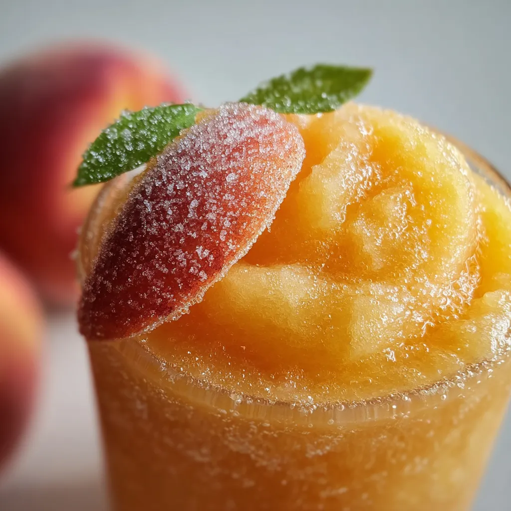 Ultimate Frozen Peach Lemonade Slushie with Fresh Fruit Swirls and Mint - tertiary view