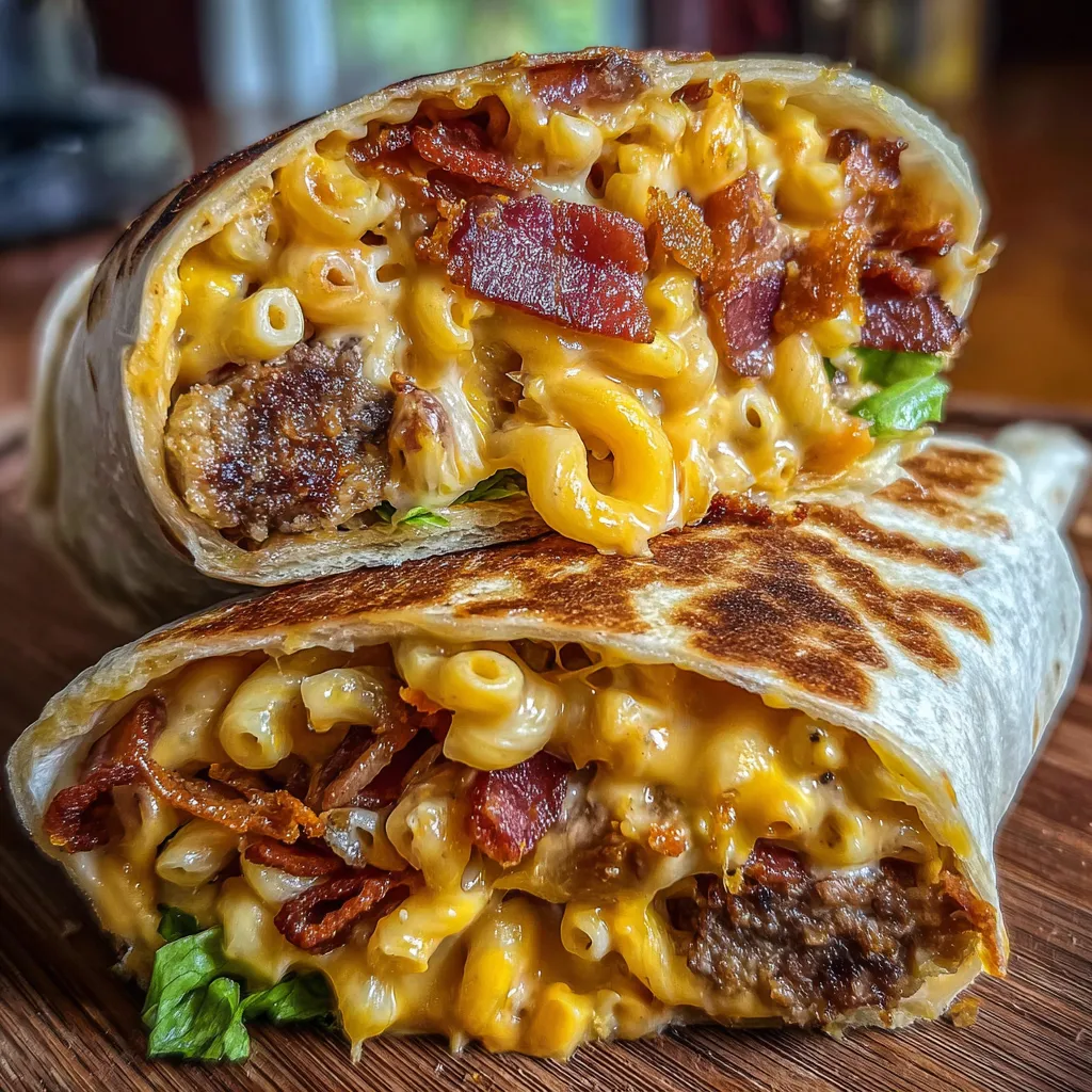 Ultimate Bacon Mac 'n' Cheese Burger Wrap with Crispy Bacon and Three-Cheese Blend