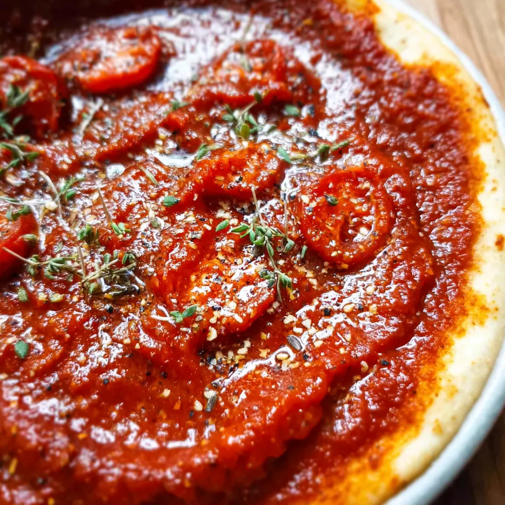 Best Homemade Pizza Sauce with Fresh Herbs and Roasted Garlic - main view