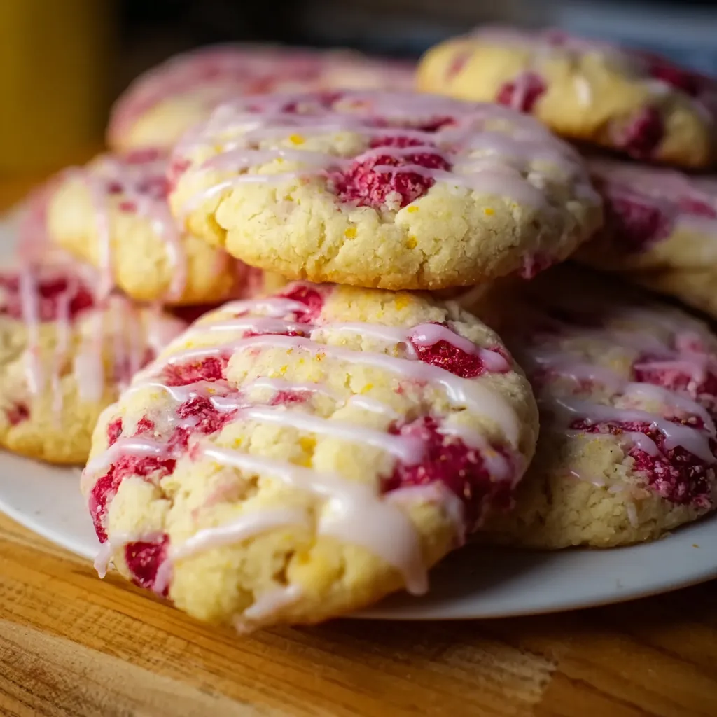 Elegant Lemon Raspberry Cookies with Bright Citrus Glaze and Beautiful Arrangement