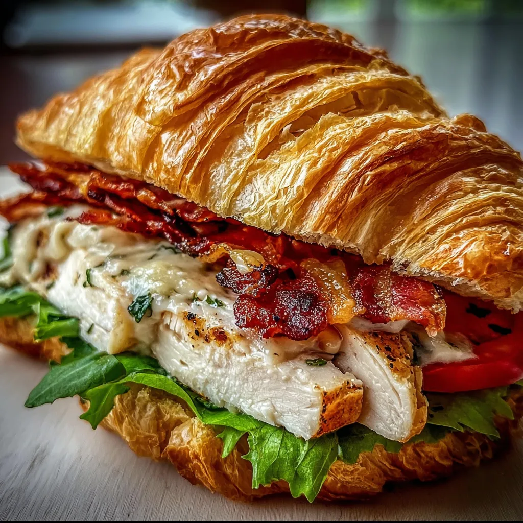 Ultimate Grilled Chicken Croissant Sandwich with Bacon - Gourmet Comfort Food Paradise Experience - secondary view