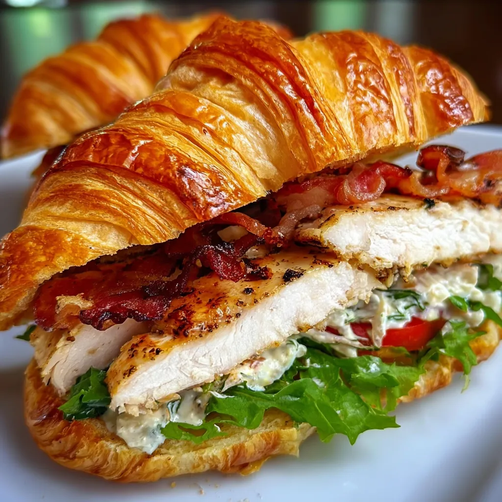 Ultimate Grilled Chicken Croissant Sandwich with Bacon - Gourmet Comfort Food Paradise Experience - tertiary view