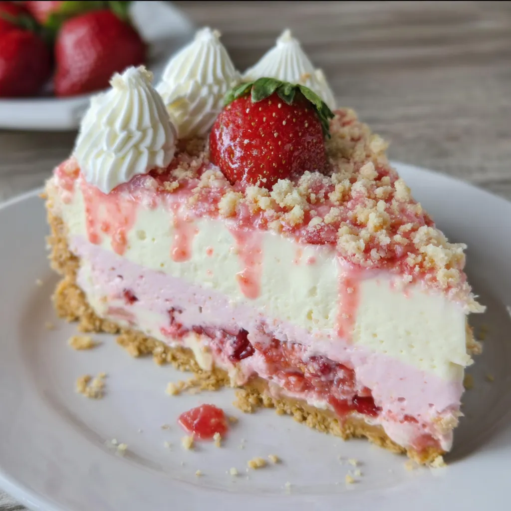 Ultimate Strawberry Crunch Cheesecake - Creamy Dreamy Strawberry Perfection with Golden Crunch Topping
