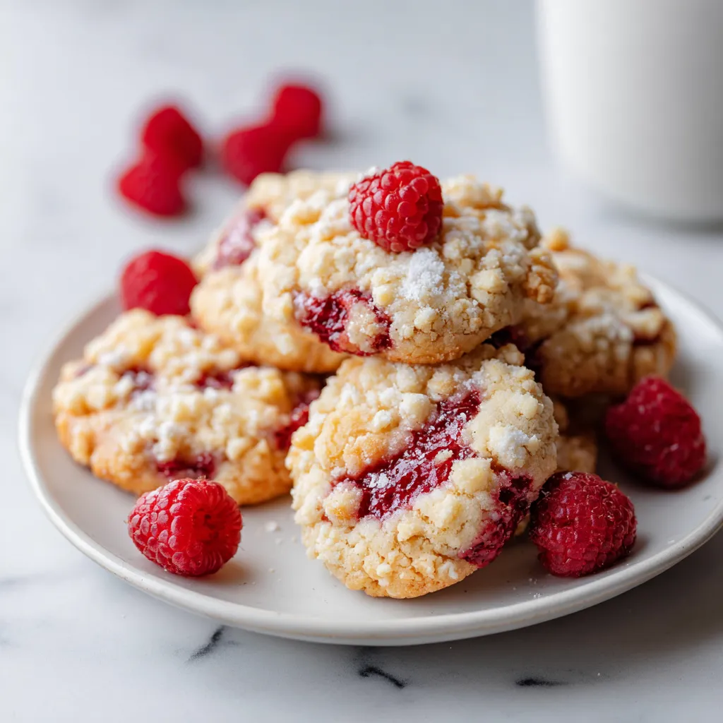 Copycat Raspberry Crumble Cookies with Buttery Streusel Topping and Fresh Fruit - tertiary view