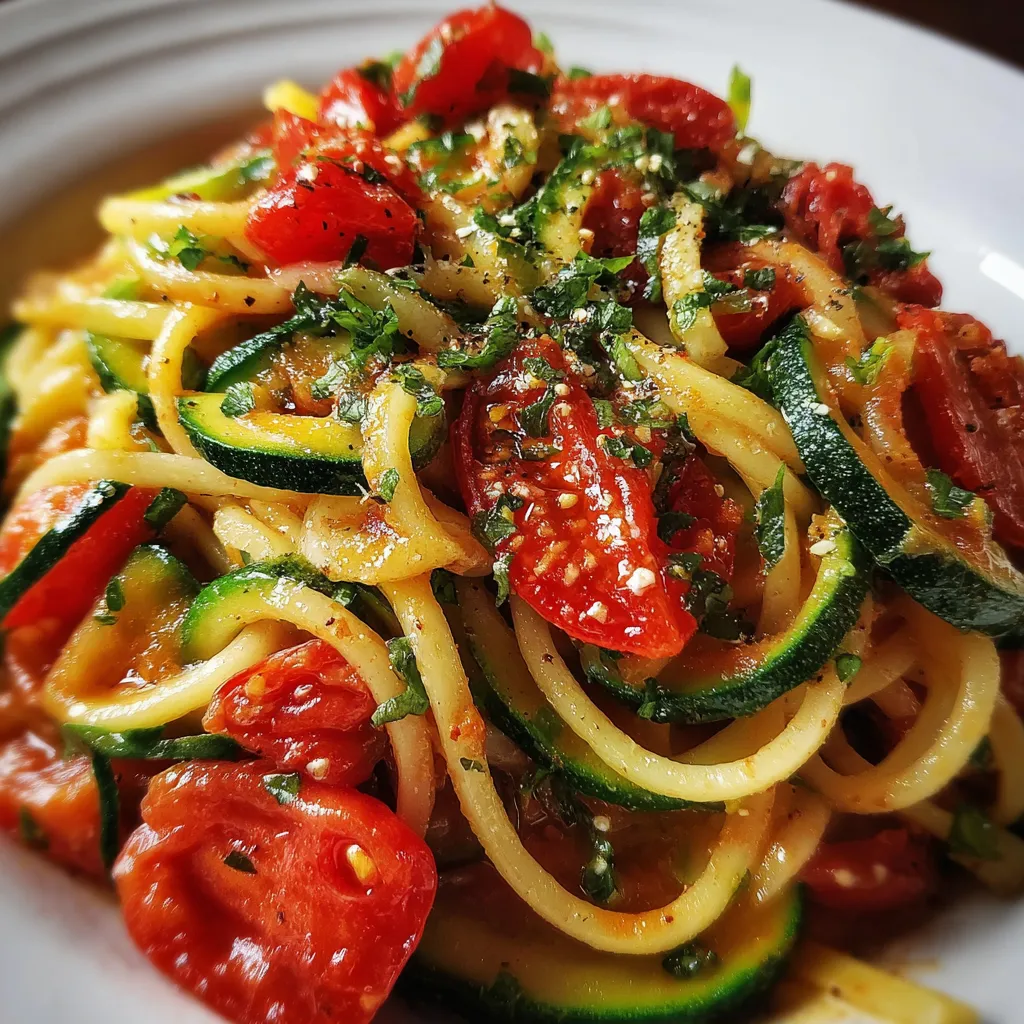 Fresh Garden Tomato Zucchini Pasta with Garlic and Basil