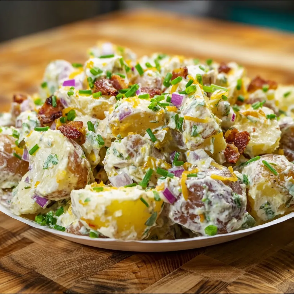 Classic Steakhouse Potato Salad with Bacon, Herbs, and Creamy Dressing