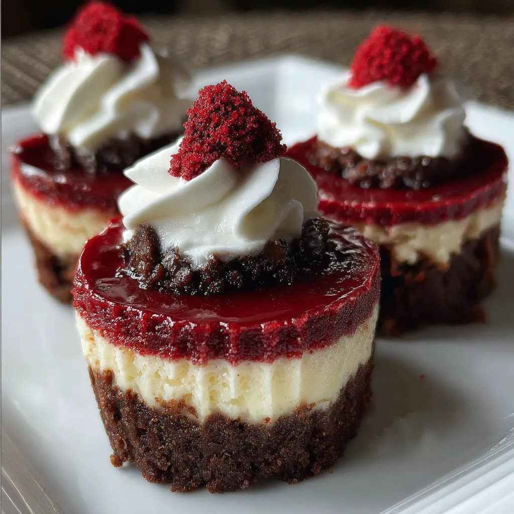 Homemade Red Velvet Cheesecake Cups with Cream Cheese Frosting and Chocolate Crumbs - tertiary view