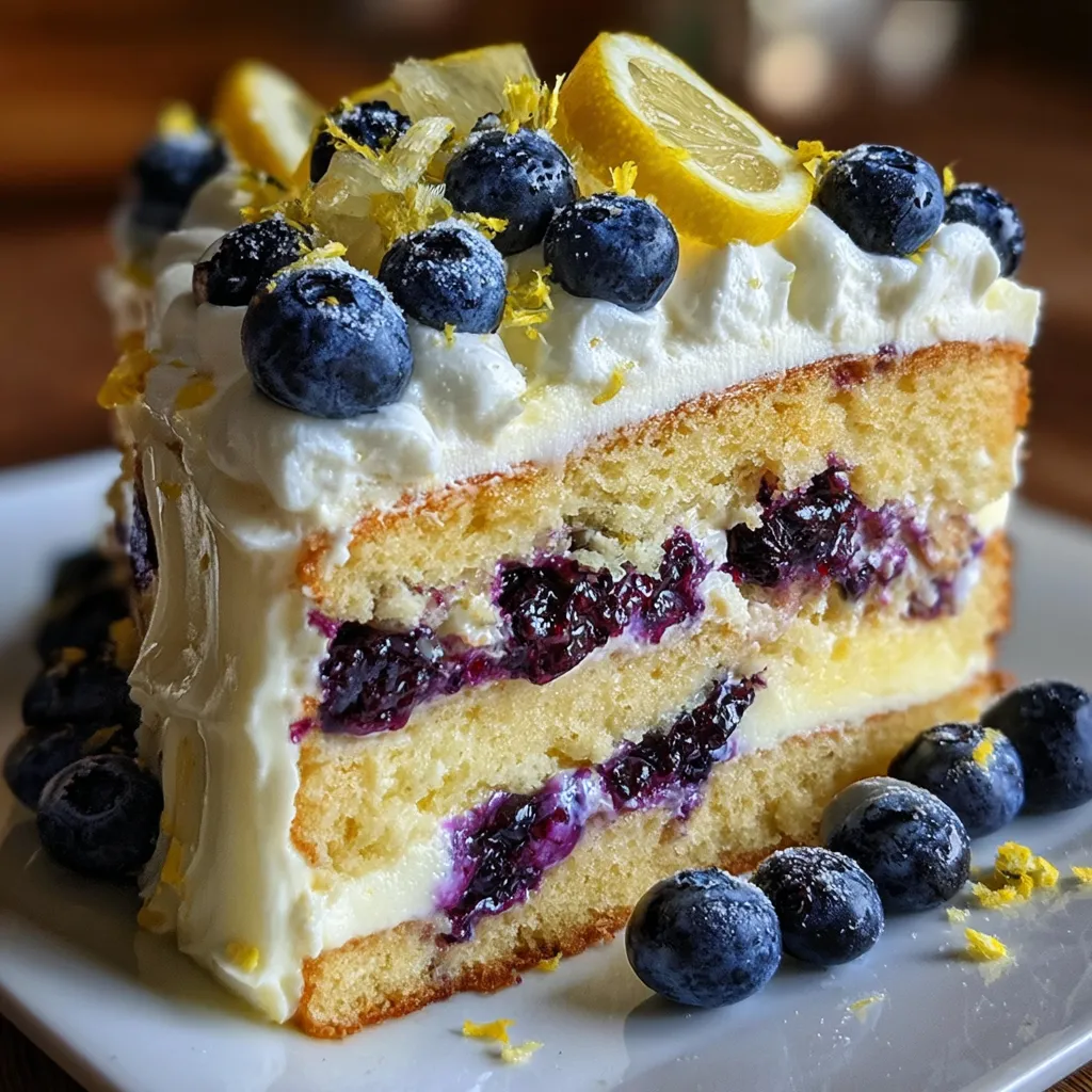 Ultimate Lemon Blueberry Layer Cake with Fresh Berries and Cream Cheese Frosting - secondary view