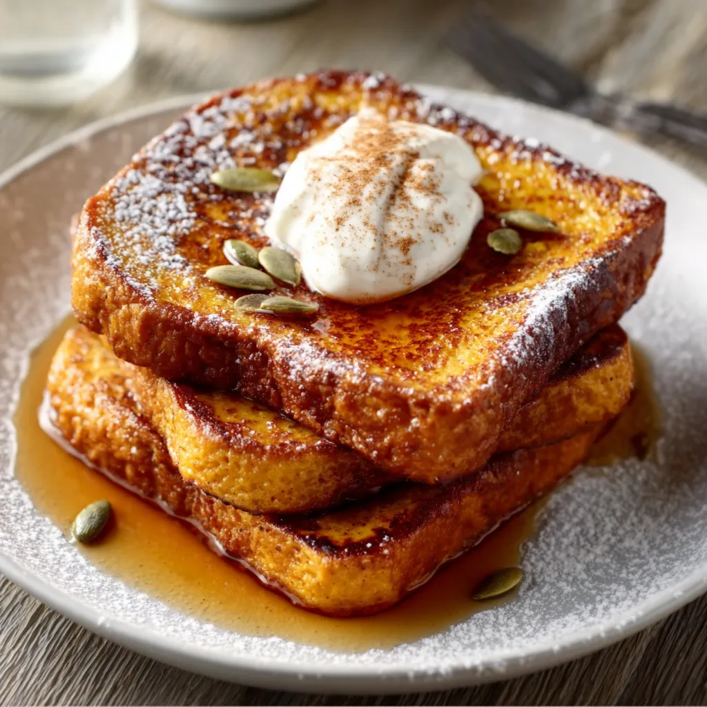Spiced Pumpkin French Toast with Cinnamon Maple Syrup and Toasted Pecans - tertiary view