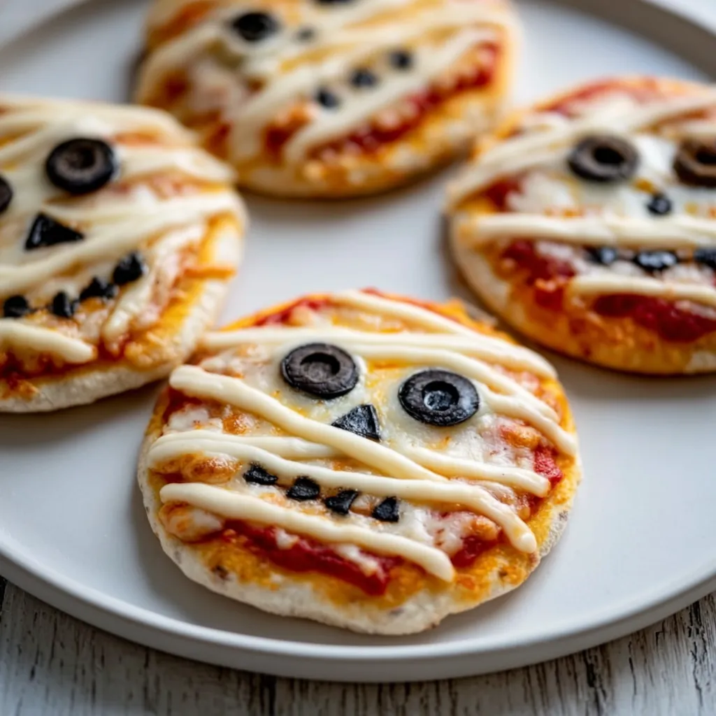 Spooky Halloween Mini Pizzas with Festive Toppings and Creative Decorations - tertiary view