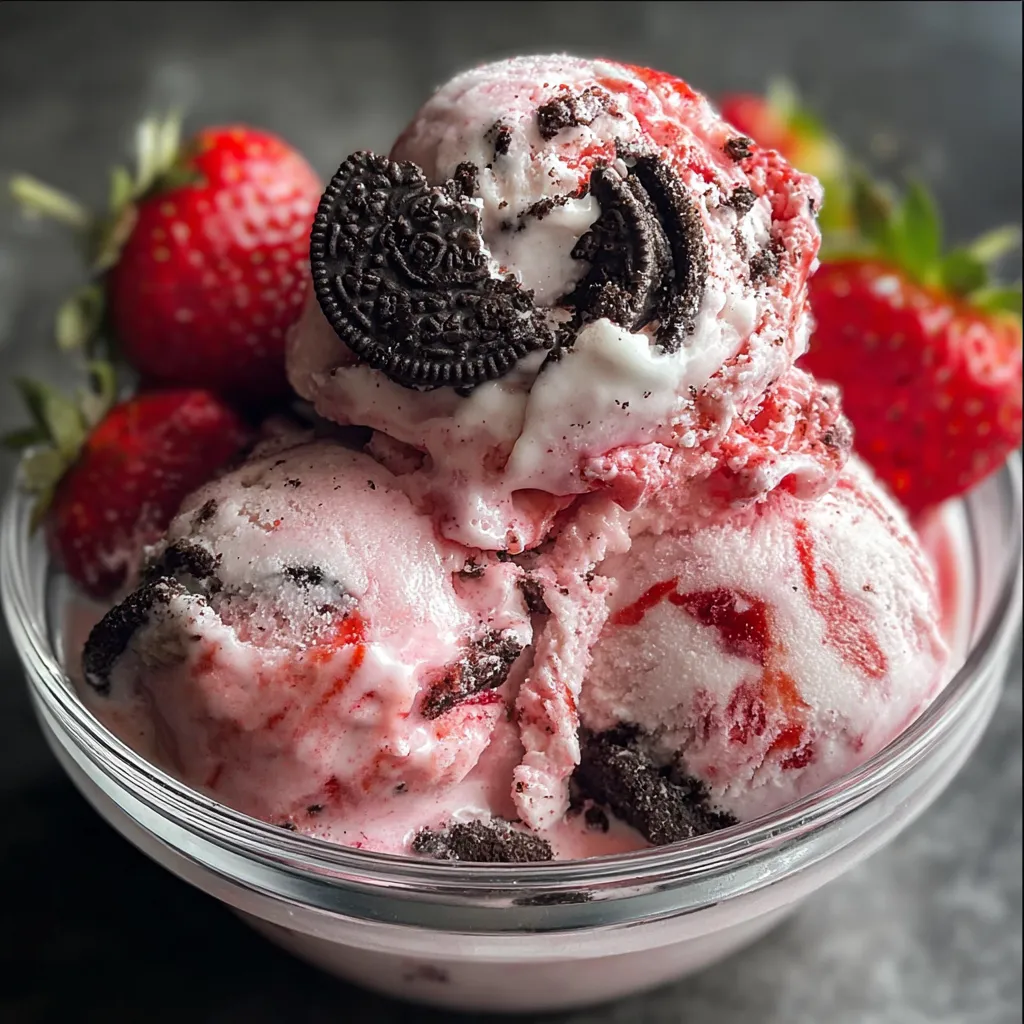 Decadent Strawberry Oreo Ice Cream with Fresh Berry Swirl and Cookie Chunks - secondary view