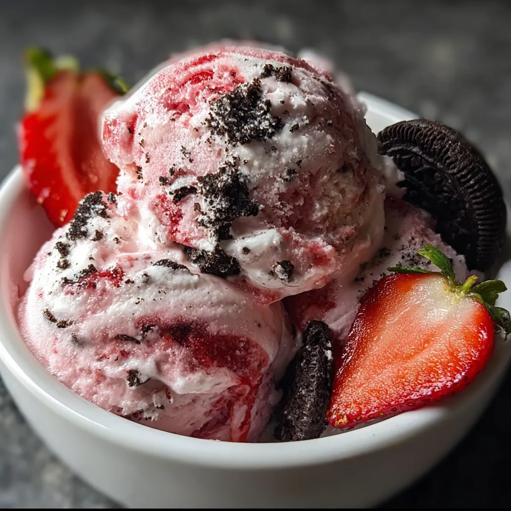 Decadent Strawberry Oreo Ice Cream with Fresh Berry Swirl and Cookie Chunks