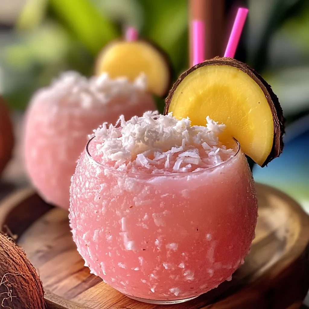 Ultimate Pink Coconut Rum Punch with Tropical Fruits and Creamy Coconut