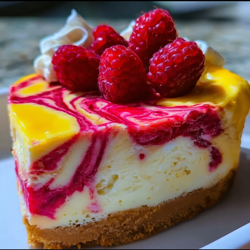 Ultimate Lemon Raspberry Swirl Cheesecake with Graham Cracker Crust