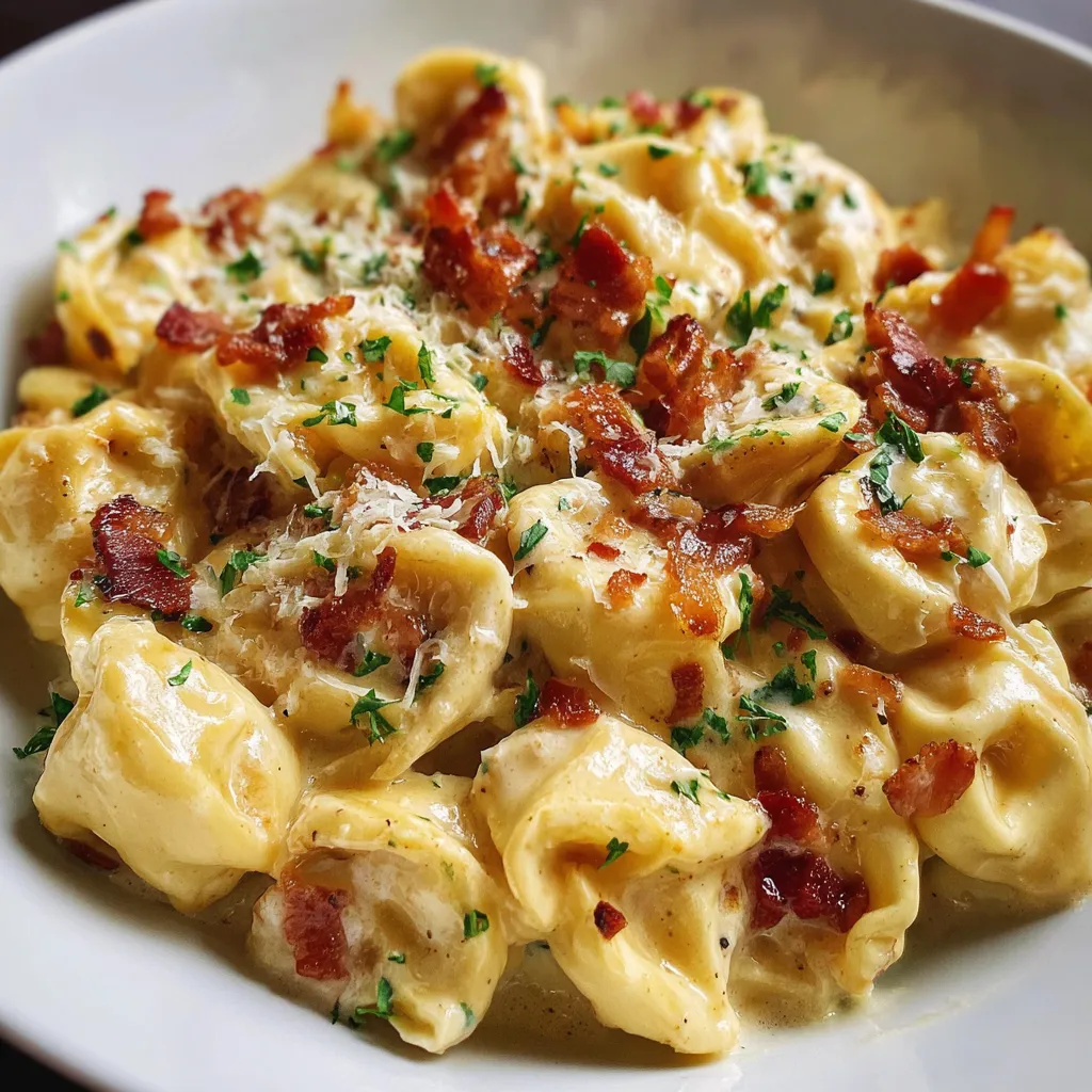 Creamy Bacon Tortellini with Rich Garlic Parmesan Sauce and Fresh Herbs - tertiary view