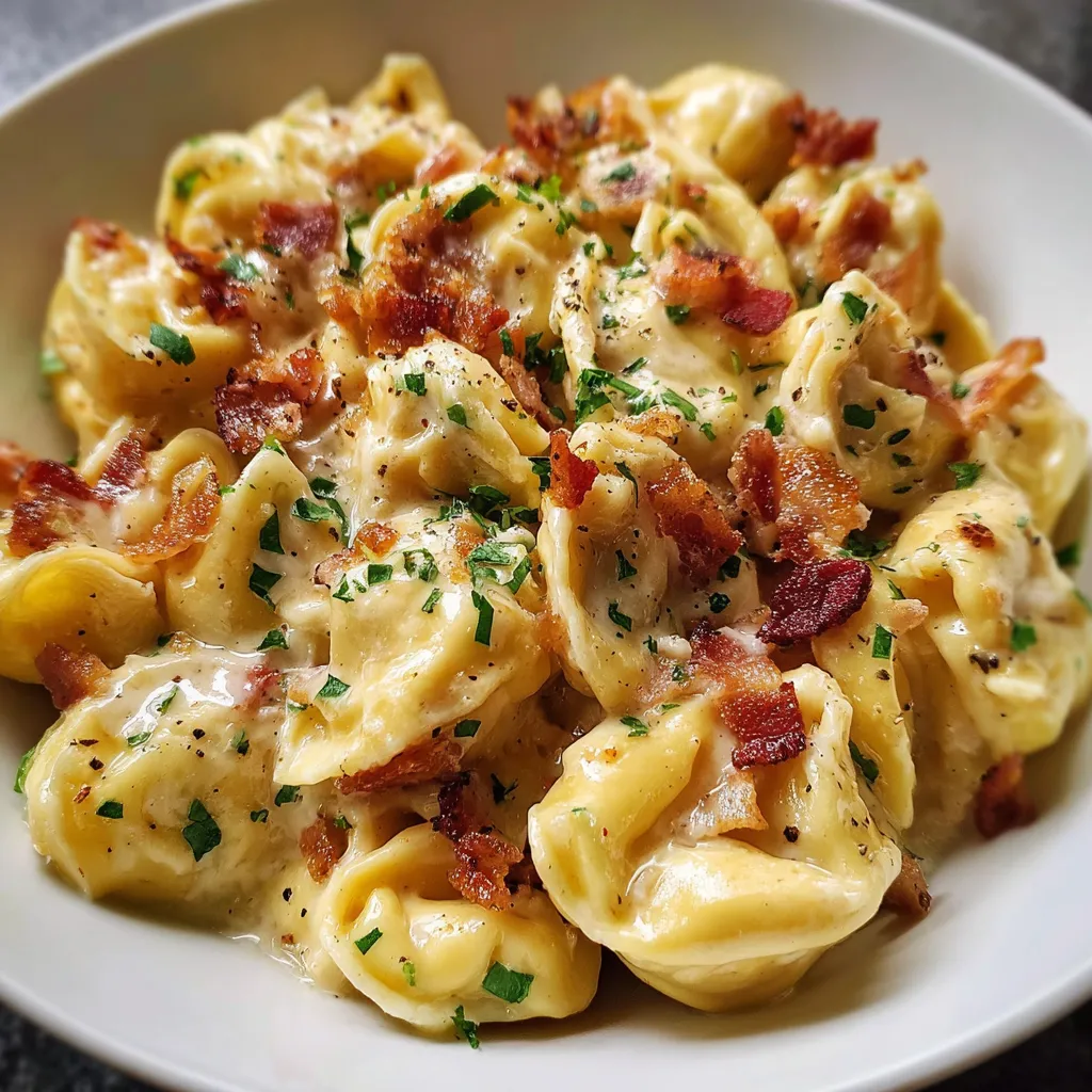 Creamy Bacon Tortellini with Rich Garlic Parmesan Sauce and Fresh Herbs - secondary view