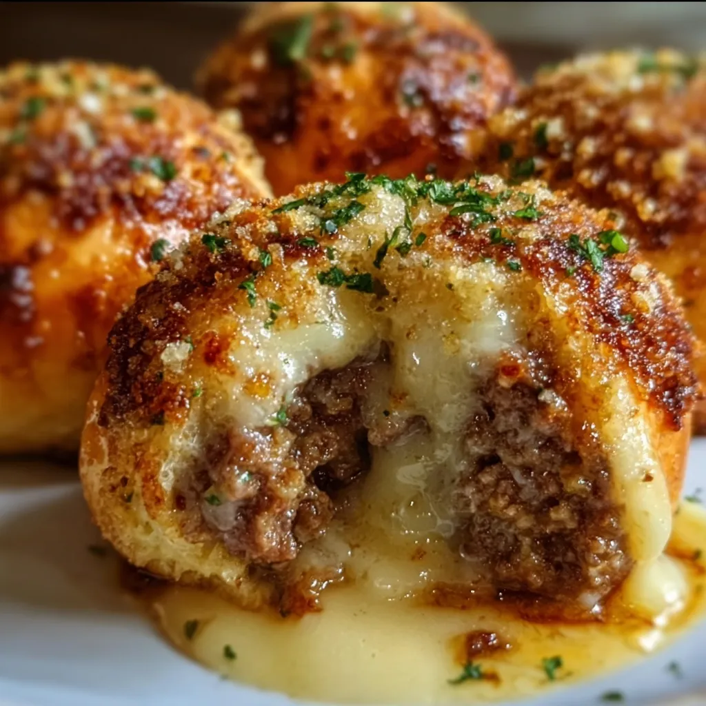 Ultimate Garlic Parmesan Cheeseburger Bombs with Melted Cheese Filling - tertiary view