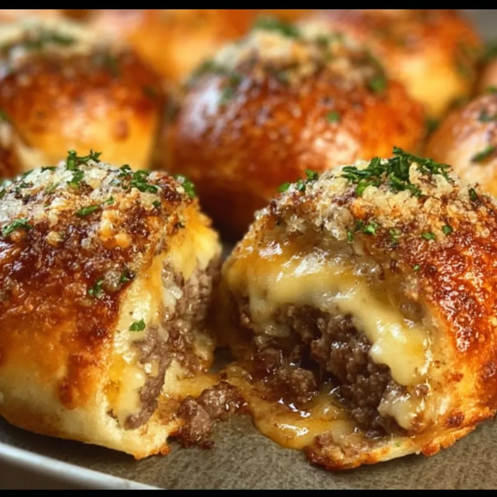 Ultimate Garlic Parmesan Cheeseburger Bombs with Melted Cheese Filling - secondary view