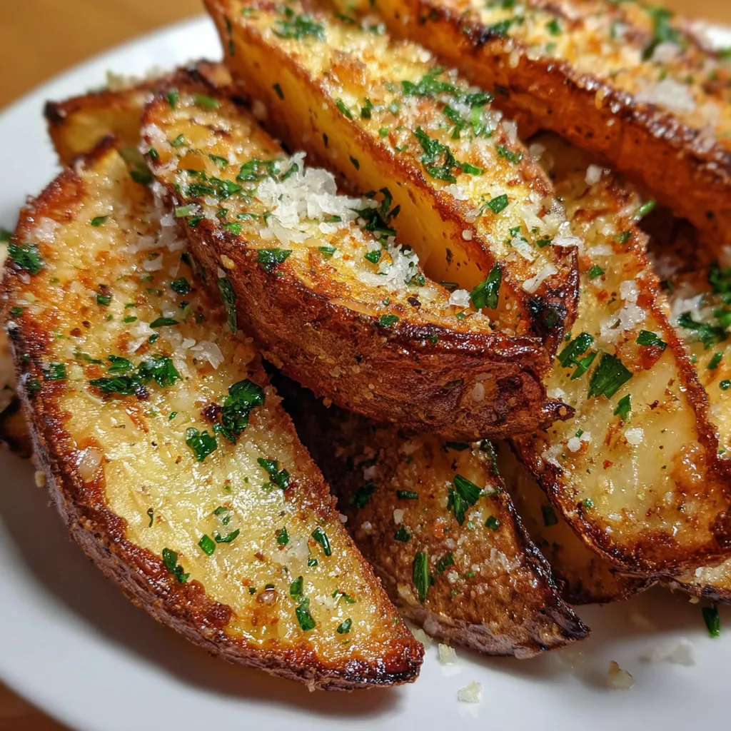 Crispy Garlic Parmesan Potato Wedges with Fresh Herbs and Seasoning